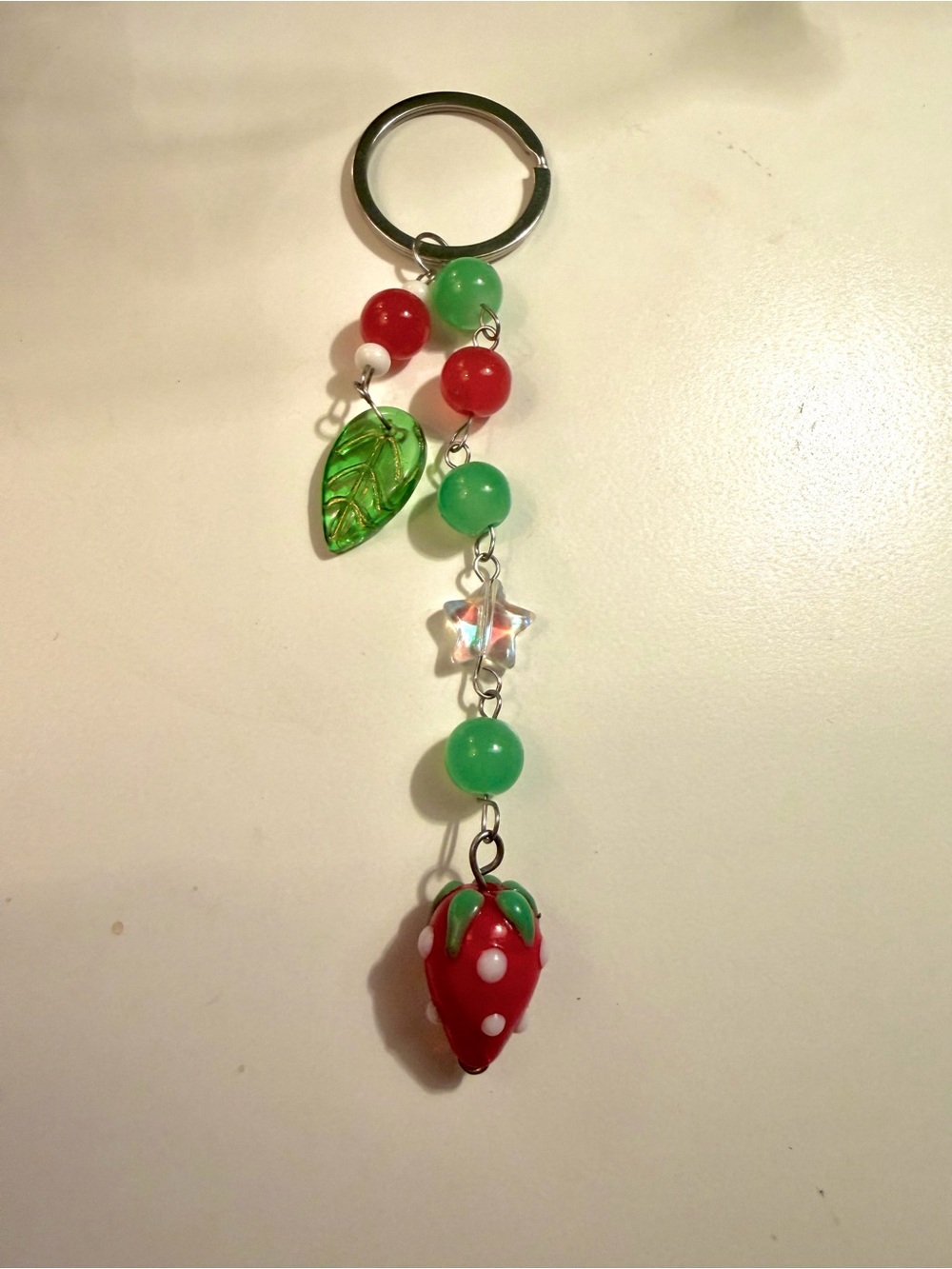 Handmade Strawberry Shortcake Bead Keychain